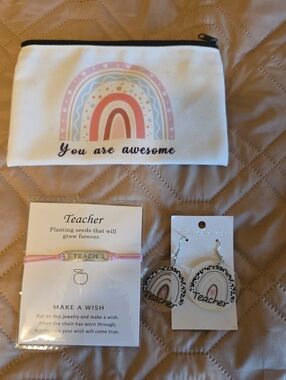 You Are Awesome Rainbow Pouch & Teacher Accessory Set - White/Pink
